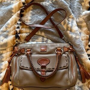 Dooney & Bourke Taupe and Brown Pebbled Leather Satchel